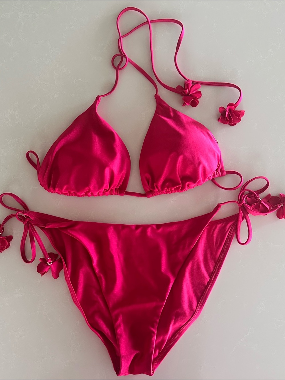 Shade & Shore raspberry pink Tie-Side Triangle Bikini